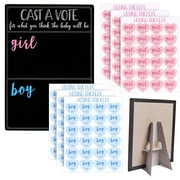 Gender Reveal Decorations for Baby Shower Games with 144 Girl or Boy Voting Stickers and Cast Your Vote Sign with Stand (Chalkboard Design, 12 x 17 In)