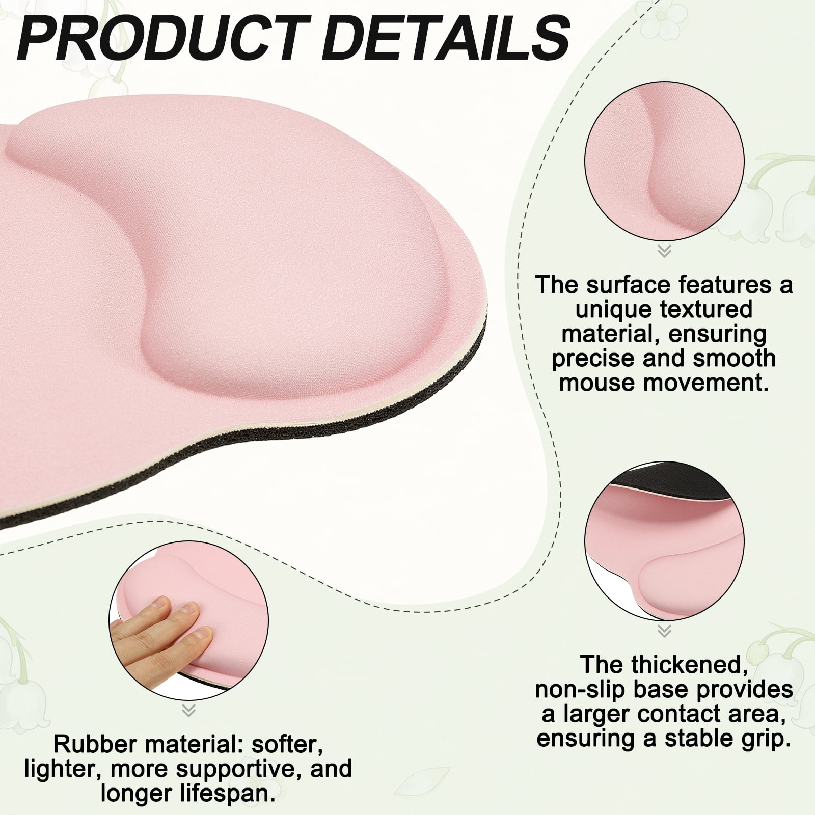 Ergonomic Wrist Rest Set, Memory Foam Mouse Pad and Keyboard Wrist Rest Support Hand Waterproof Cup Pad Non-slip for Office Computer Gaming Home Desk Accessory, Light Pink
