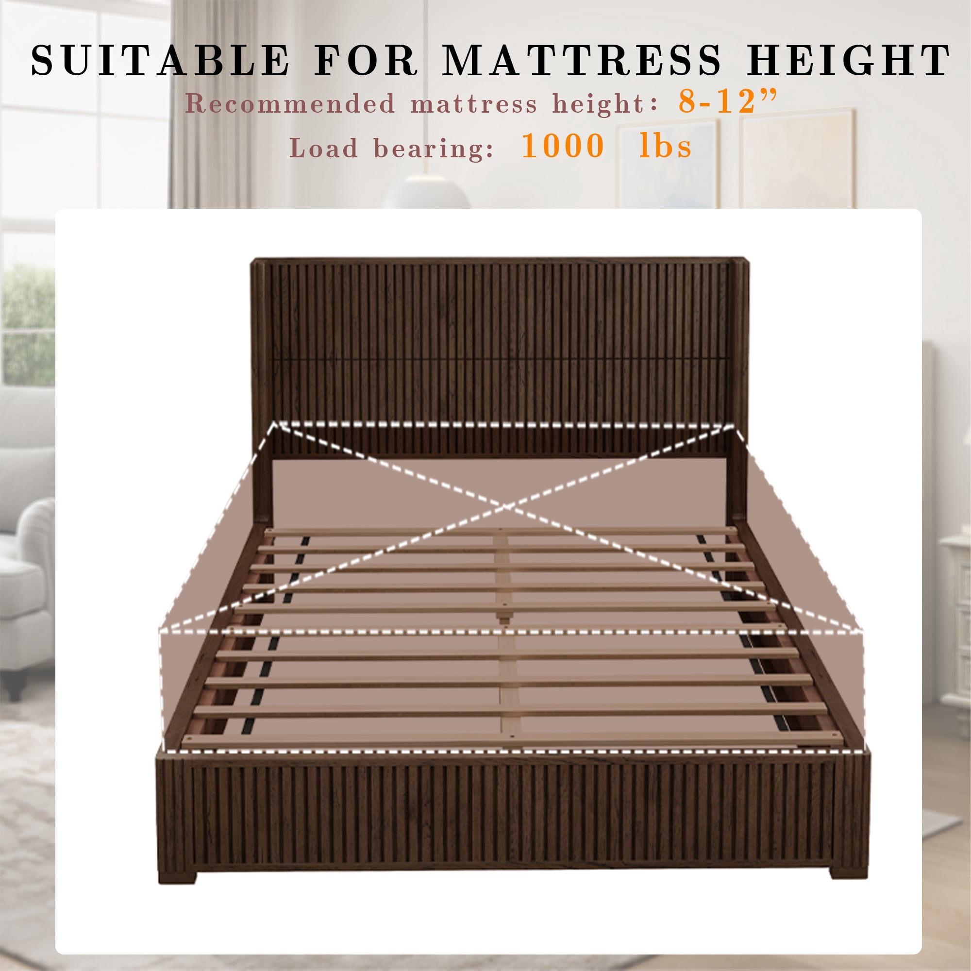 Queen Size Solid Wood Platform Bed Frame with Headboard, No Box Spring Needed, Easy Assembly