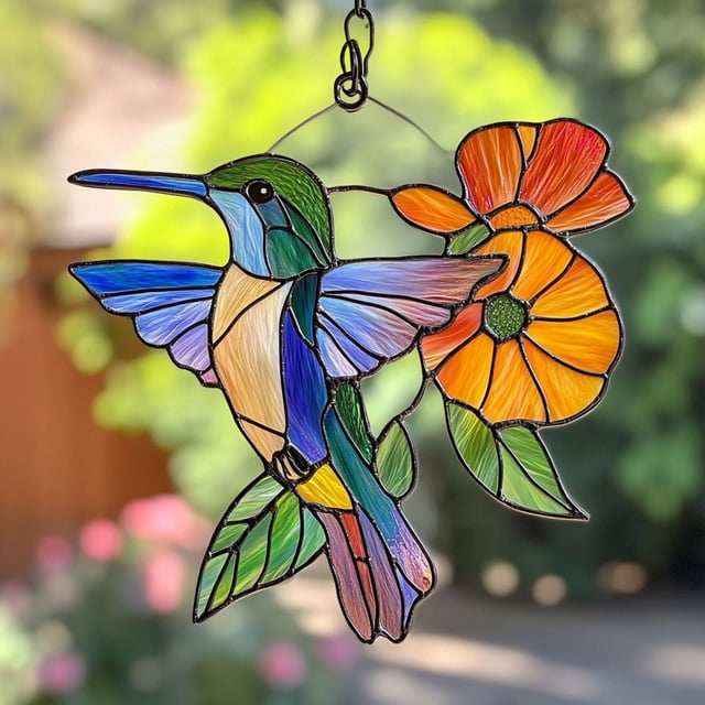 Fiudx Colgante de Colibrí, Impresionante Decoración de Vitral, Obra de Arte para Ventana Fácil de Colgar, Reflejos Coloridos En La Luz Del Sol, Espacio Vital, Idea de Regalo Única, Belleza Atemporal.