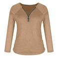 thumbnail image 5 of CZHJS Back to School Clothes Under $10 Dressy Hide Belly Long Shirt Long Sleeve Shirts 1/4 Zip up V-Neck Solid Plus Size Tops for Women Tunic Tops to Wear with Leggings Comfy Flowy Khaki M, 5 of 6