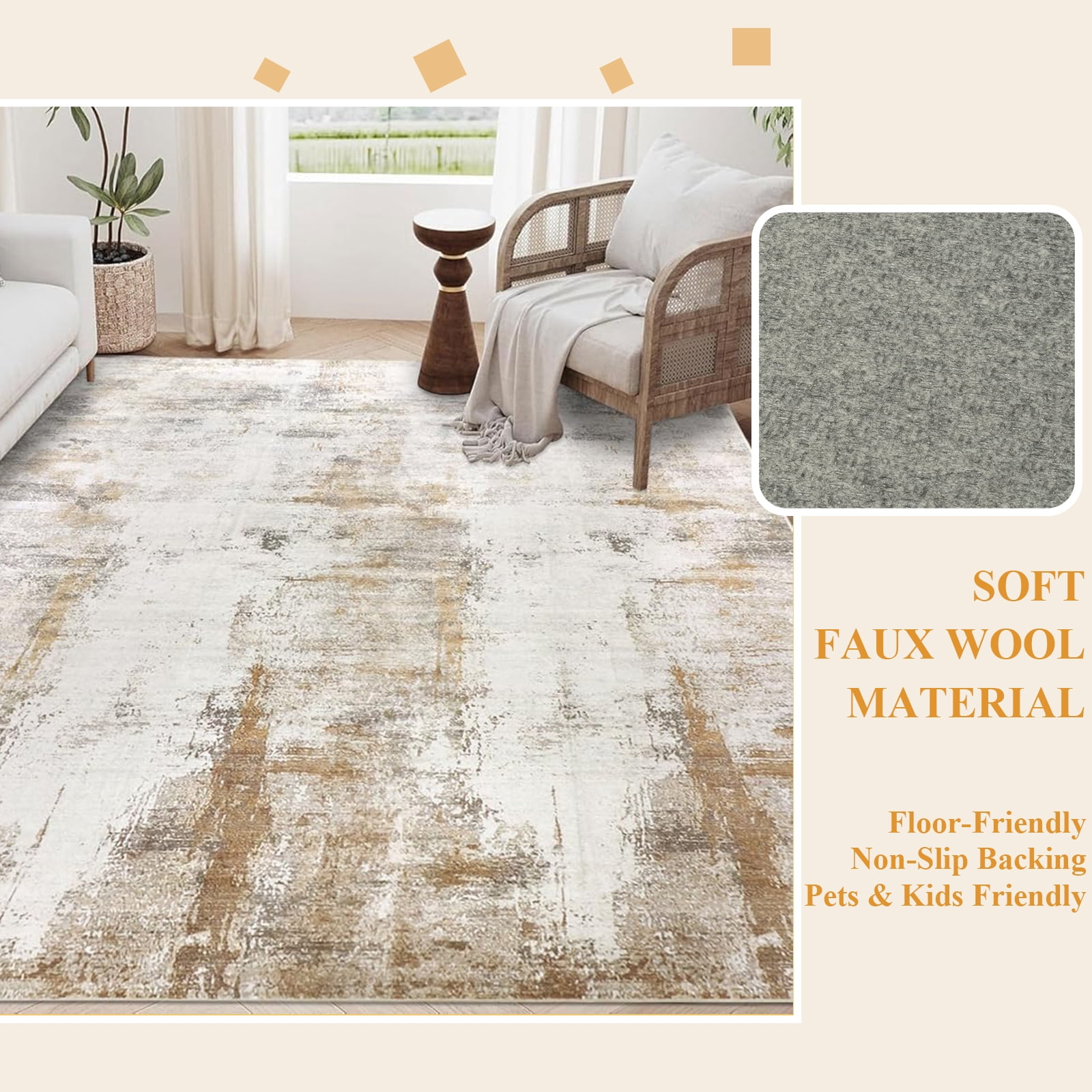 Aonewoe 5x8 Area Rugs for Living Room Abstract Washable Rugs Soft Neutral Bedroom Rug Non Slip Indoor Carpet for Living Room, Dining Room, Playroom, Office (Beige)