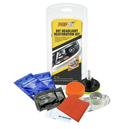 Car Headlight Restoration Kit, 3 Easy Steps to Restore Sun Damaged Automotive Headlights Lens, Polish Restorer Cleaner Tool DIY Polishing, Sanding Discs, Scouring Pads for Electric Drill