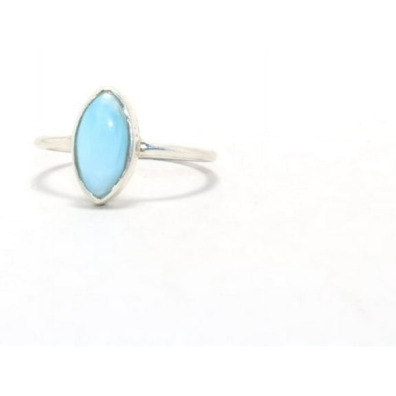 Heaven Crafts 925 Sterling Silver Genuine Larimar Ring Marquise Shape Gemstone Boho Dainty Jewelry Gift Item