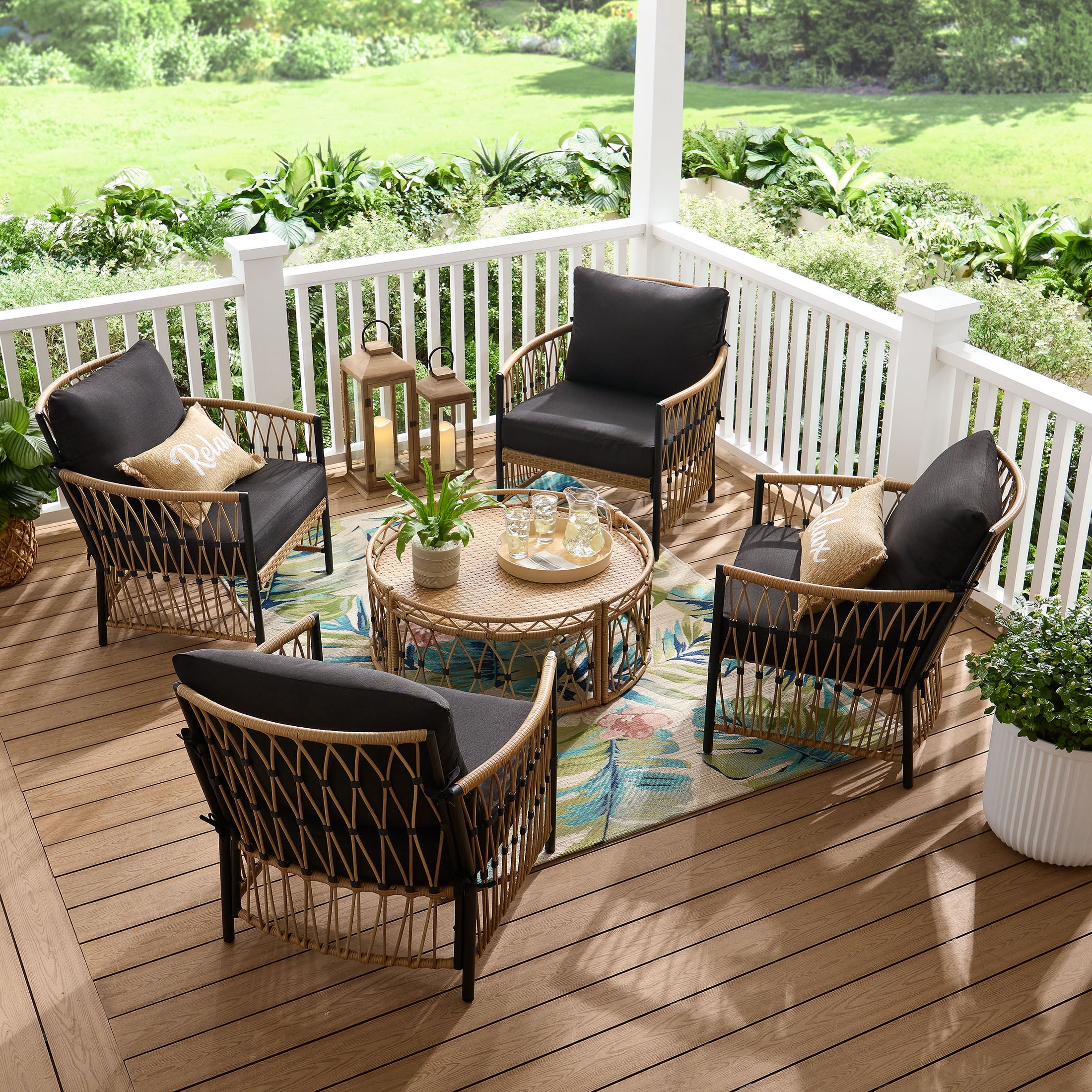Better Homes & Gardens Lilah 2-Pack Outdoor Wicker Lounge Chairs, Black