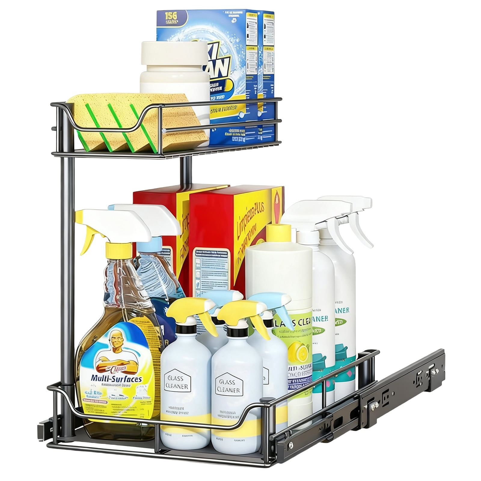 Heavy Duty Under Sink Organizer, Pull Out Cabinet Organizer for KItchen Bathroom, 2 Tier Kitchen Sink Organizer and Storage, Fully Extendable, Large-sized, 16.7"D x 13.1"W x 15.6"H