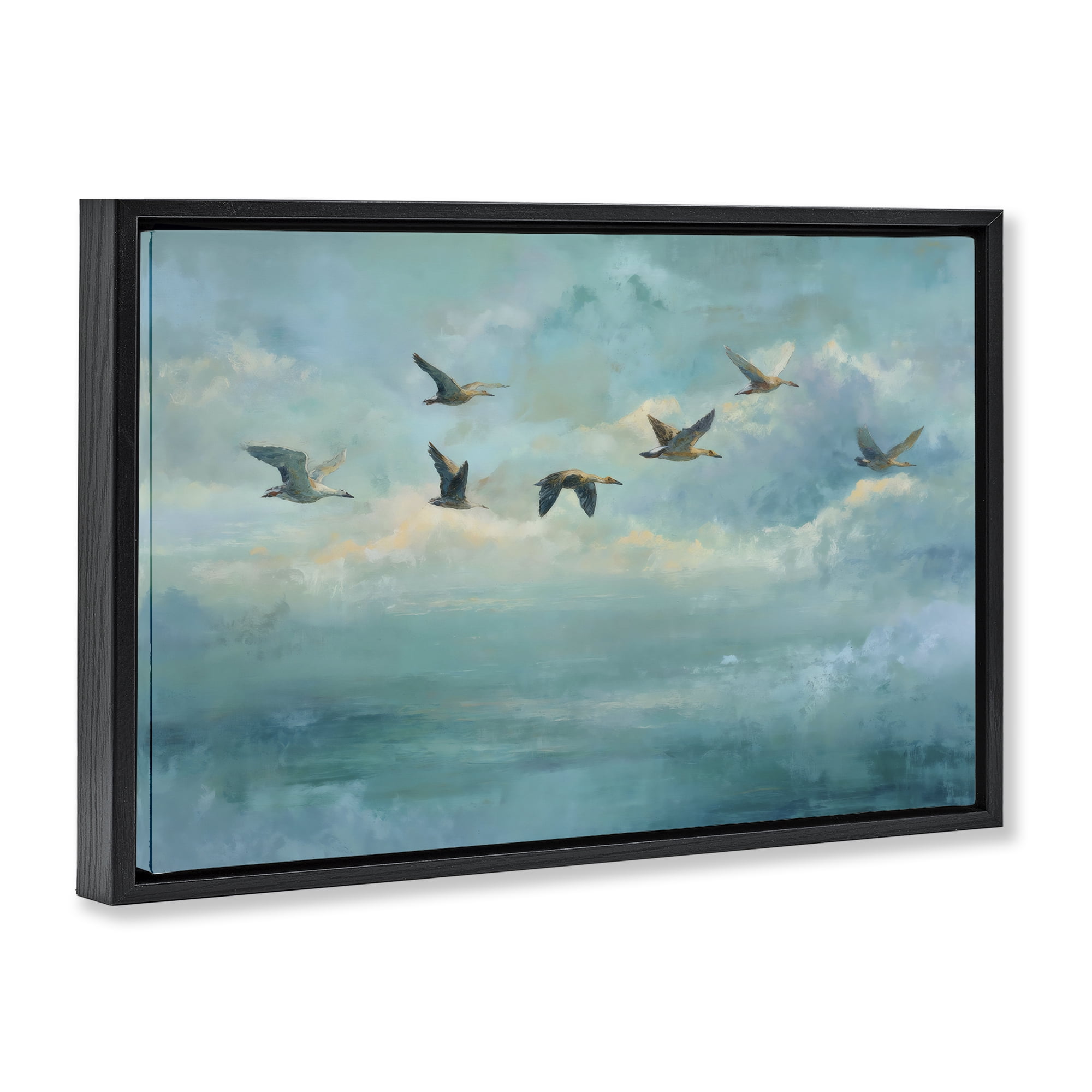 Stupell Industries Blue Skies Geese Black Framed Floater Canvas Wall Art, design by Petal Prints Design