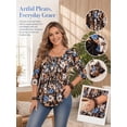 thumbnail image 5 of Cuteduck Women Plus Size Printed Tunic 3/4 Sleeve Fall Pleated Round-neck Casual Loose Ruffled Top 1X-5X, 5 of 8