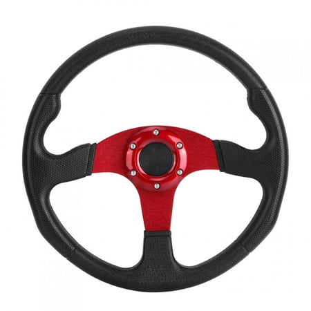 BIMZUC 14 inch / 350 mm Deep Dish 6 Bolts Racing Sport Steering Wheel, Red PU Leather & Aluminum Alloy Universal Modified Accessory for Car Interior