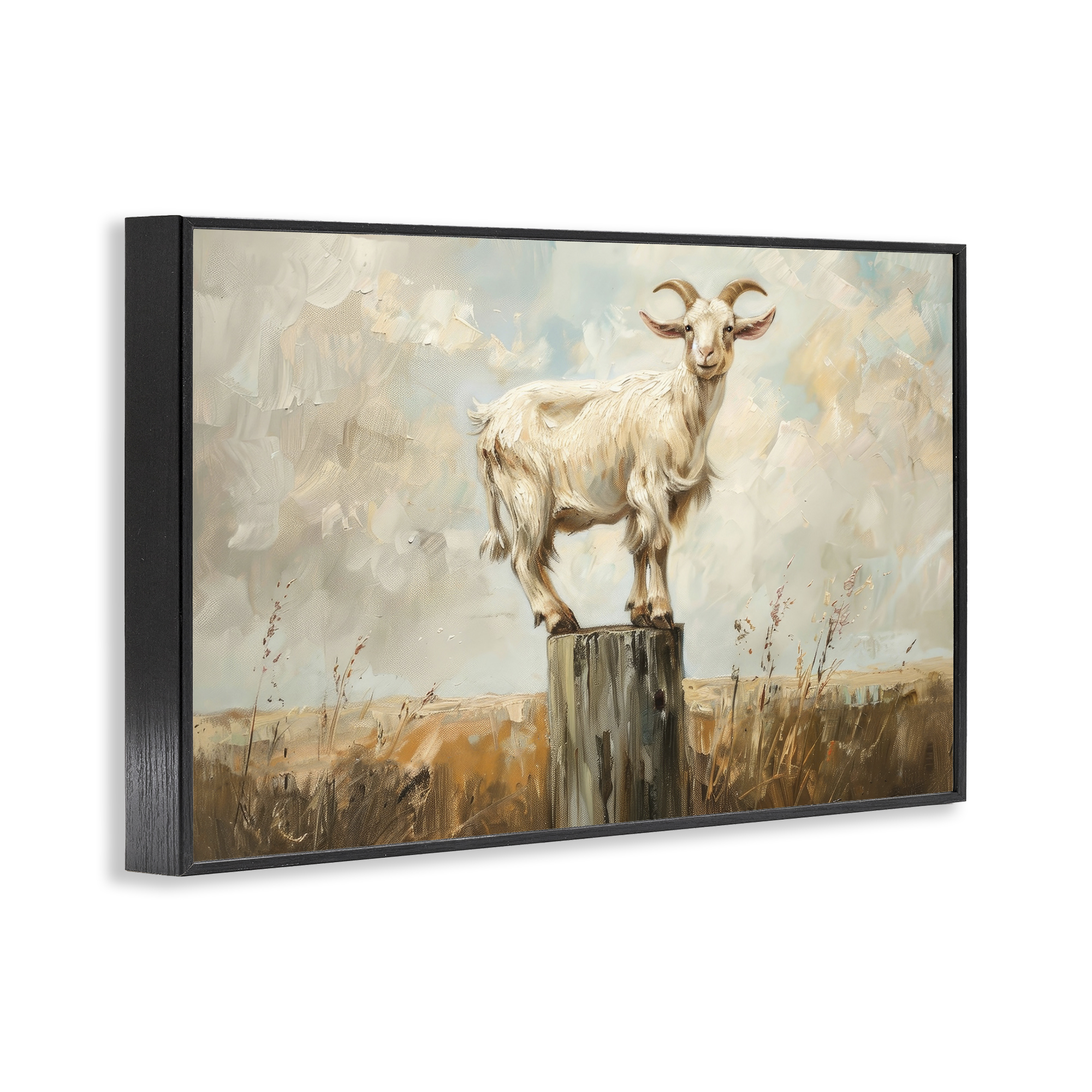 Stupell Industries On The Fence Goat Animals & Insects Painting Black Framed Art Print Wall Art, 18 x 12