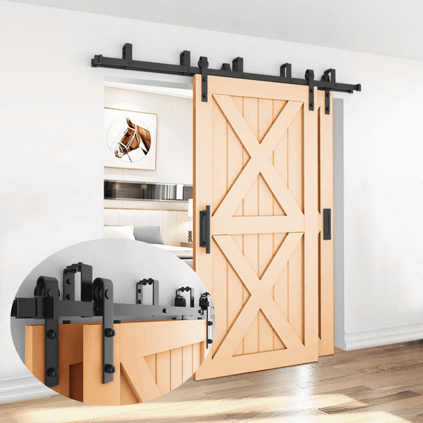 Bronco Hardware Heavy Duty Double Track Bypass Barn Door Hardware Kit