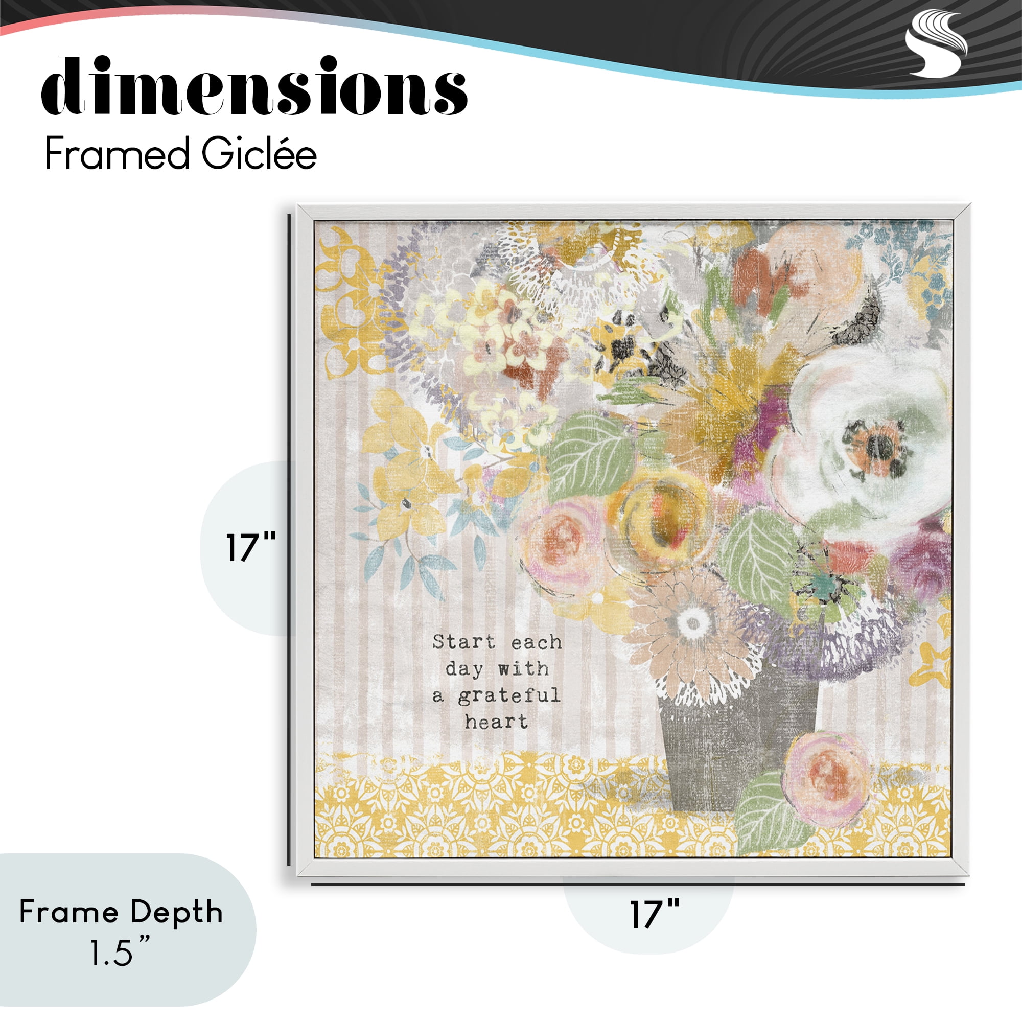 Stupell Industries Floral Inspirations Grateful Heart White Framed Giclee Art, design by Suzanne Nicoll
