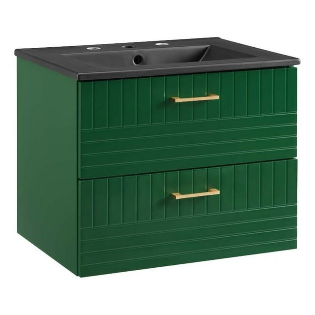 Modway Daybreak 24" Rubberwood MDF Particleboard Bathroom Vanity in Green/Black