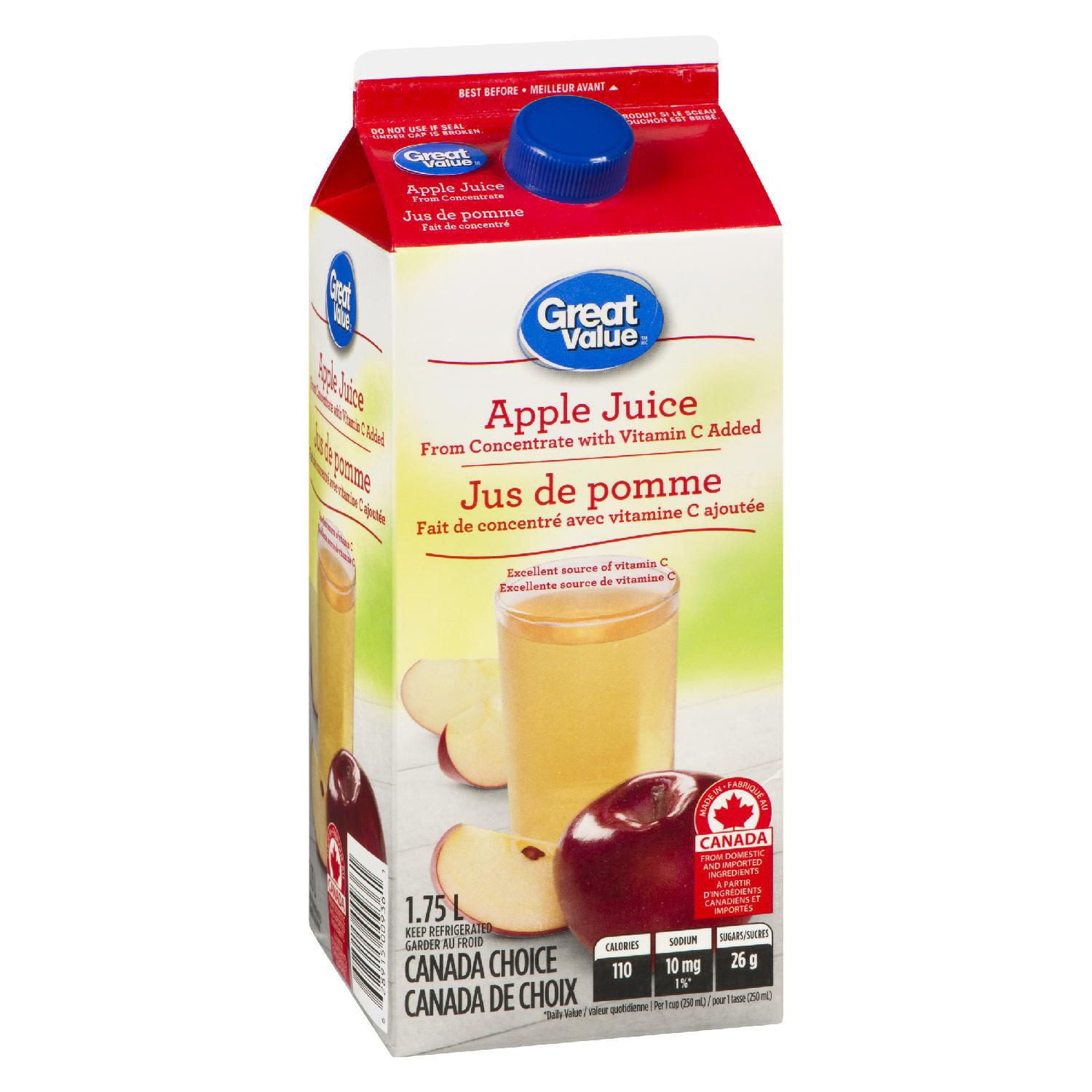 Great Value 100 pure Apple Juice from Concentrate with vitamin C added 1.75L