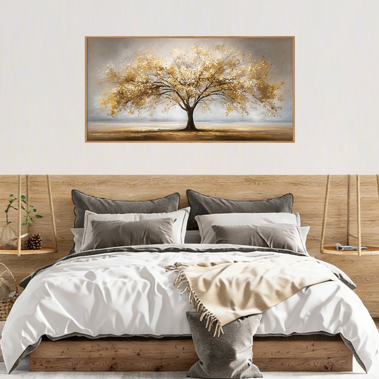 TOARTi Tree of Life Wall Art Gold Leaves Framed Nature Aesthetics Canvas Painting For Living Room Bedroom Office Decor 20x40 Inch