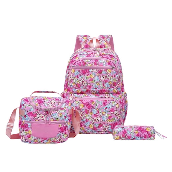 Weebloom Large School Backpack With Lunch Box Pencil Case For Kids Boys Girls Cute 3Pcs School Bags Set Three Piece Cartoon Styled Large Capacity Bookbag Middle High School College Pink