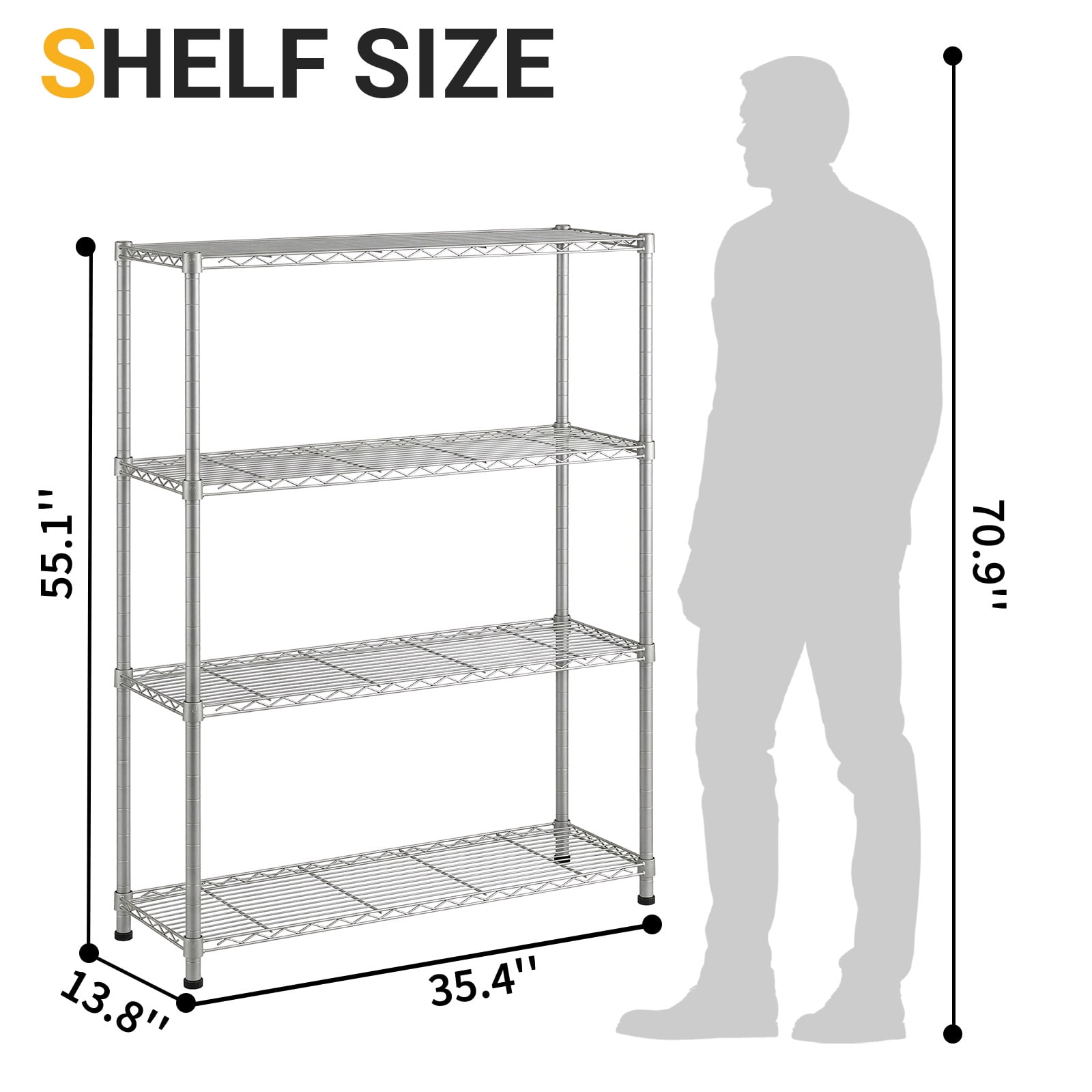 Ktaxon 4-Tier Metal Shelving Unit, Adjustable Shelf Organizer for Garage Kitchen, Storage Rack Capacity for 1100 lbs, 36"W x 14"D x 55"H, Silver Gray