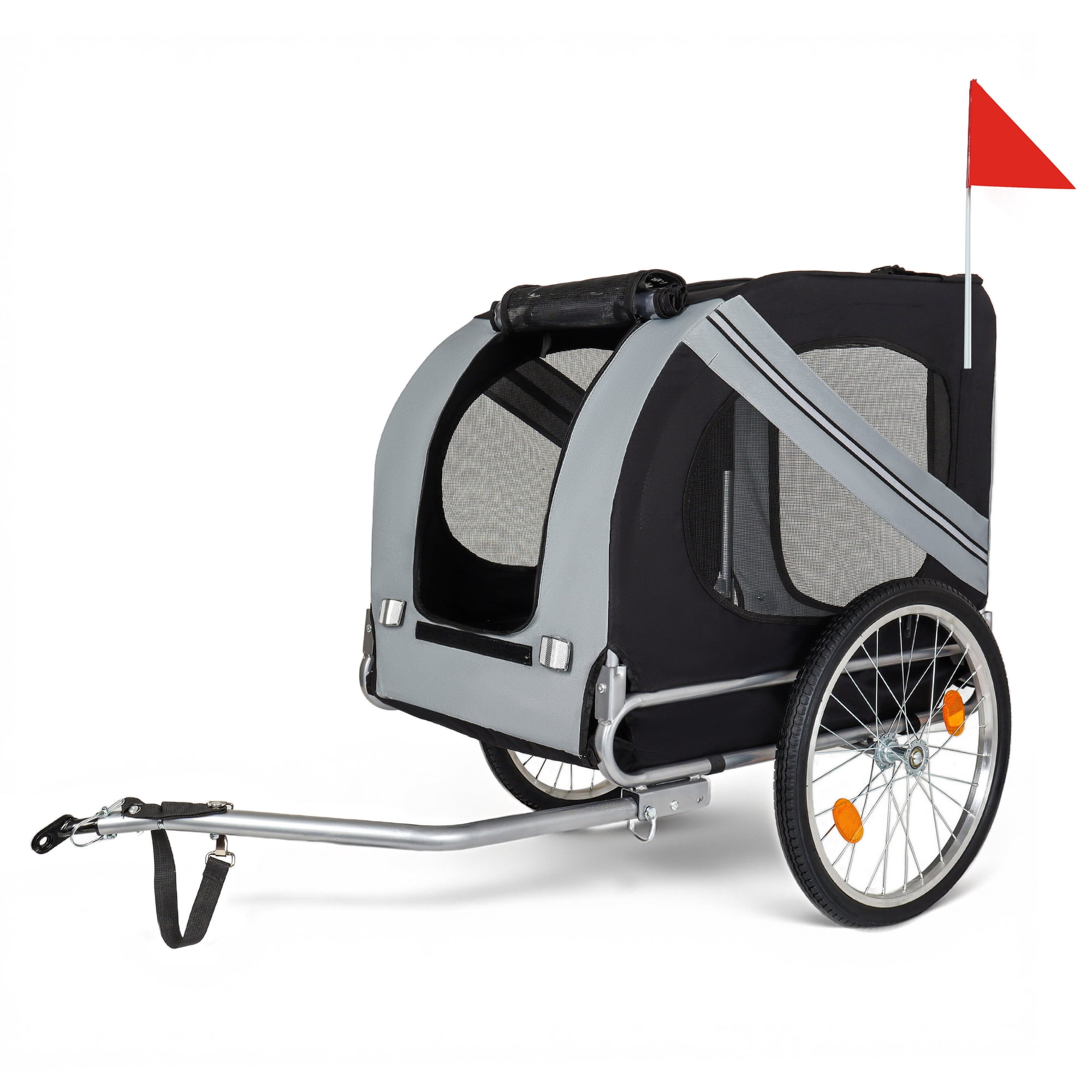 Pet Strollers Large Folding Bike Trailer for Dogs – 100LB Capacity All-Terrain Pet Carrier, Durable Steel Frame for Cycling, Jogging, Camping & Outdoor Adventures, Black- Grey,Pet Stroller
