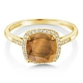 thumbnail image 3 of Gem Stone King 2.25 Ct Cushion Brown Tiger Eye White Diamond 10K Yellow Gold Ring, 3 of 6