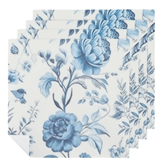 JRXY Floral Pattern Blue Bird Cloth Napkins Polyester Farmhouse Party Dining Table Decor Dinner Napkin Kitchen Daily Housewarming Farmhouse Decor 2 PCS