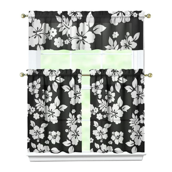 Bright Colorful Floral Kitchen Curtains 3-Piece Set Rod Pocket Design