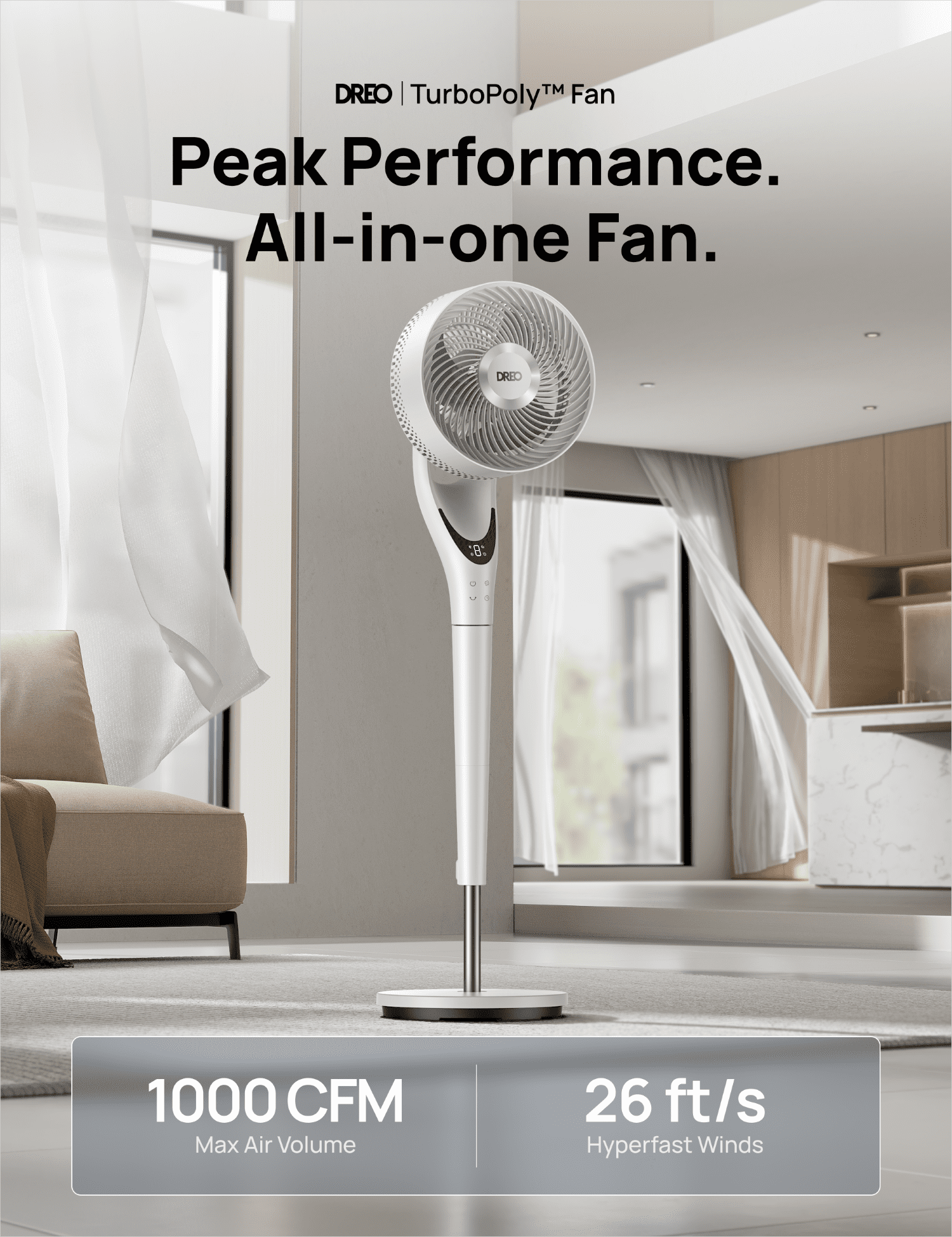 DREO TurboPoly™ Fan 154 Ultra-Quiet BLDC Fan with 9 speeds & 3 modes