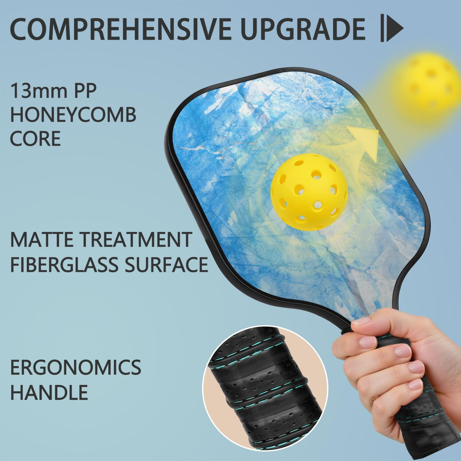 Pickleball Paddles Set Of 2, Fiberglass Surface, Ice Crystal Print, 4 Balls & Bag