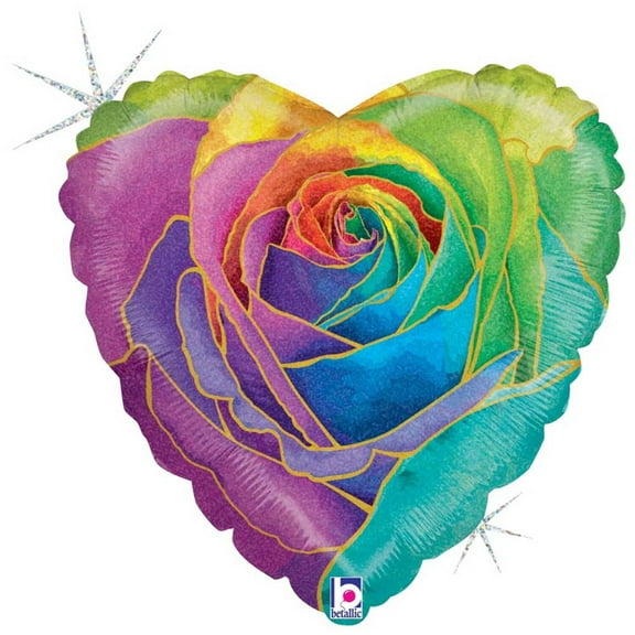 18 inch Rainbow Rose Betallic Foil Mylar Balloon - Party Supplies Decorations