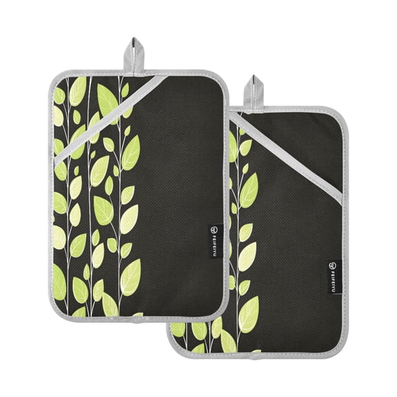 Light Green Vines Pot Holder Set 2 Piece Non-Slip Oven Hot Pads Heat Resistant Durable 7x9.8in