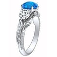 thumbnail image 2 of AFFY 1.06 Carat Round Shape Simulated Blue Topaz & Natural Diamond Leaf Engagement Ring 14K Solid White Gold Ring Size-9.5, 2 of 2