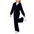 thumbnail image 4 of Girls 2 Piece Velvet Tracksuit for Ages 5‑12, Zip up Hooded Jacket and Elastic Waist Long Pants Soft Velour Outfit for Teen Girls Daily Casual Wear Black 9-10Years, 4 of 8