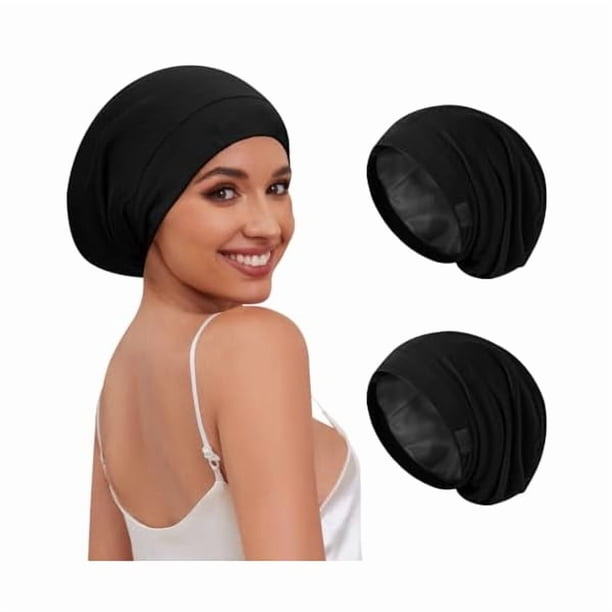 wonima11 2 PCS Satin Silk Bonnet for Sleeping Women,Double Layer Hair Wrap Sleeping for Women Men, Silk Satin Lined Beanie Sleep Cap for Curly Hair Adjustable