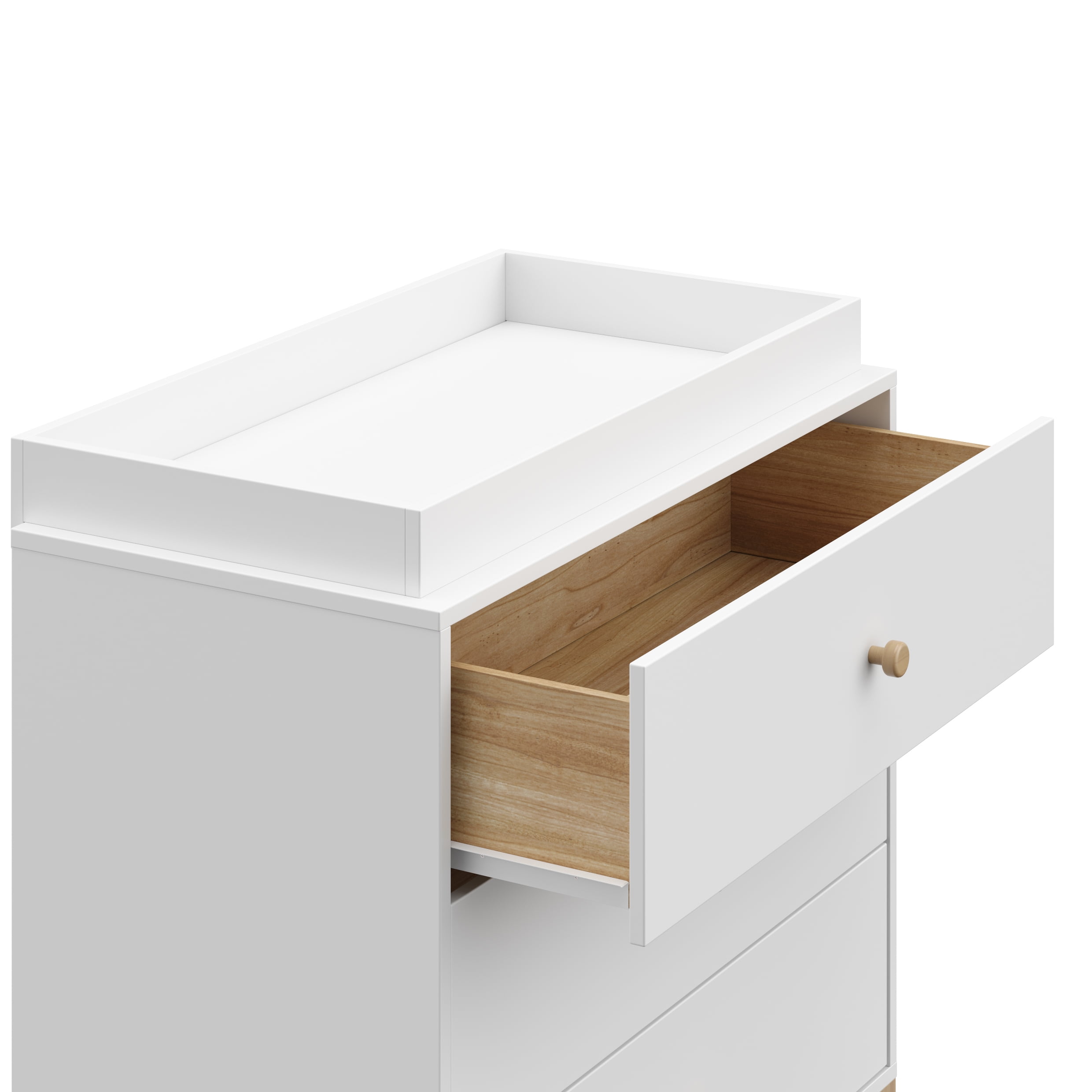 Storkcraft California 3 Drawer Dresser with Infant Changing Topper, White with Driftwood