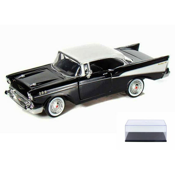 Diecast Car & Display Case Package - 1957 Chevy Bel Air, Black - Motormax Premium American 73228 - 1/24 Scale Diecast Model Car w/Display Case