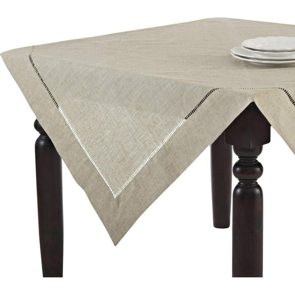 Fennco Styles Handmade Hemstitch Design Natural Tablecloth. One Piece (80" Square)