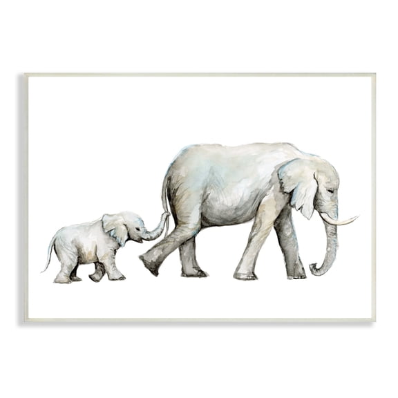 Stupell Industries Baby Elephant Mother Watercolor Painting Nursery Safari Animals, 15 x 10,Design by Fox Hollow Studios