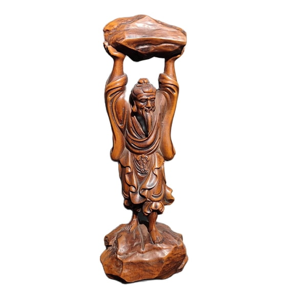 vintage wooden ornament carving Figurines Foolish Old Man, who removed mountains