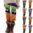 thumbnail image 4 of Halloween Leggings for Women Tummy Control Striped Pumpkin Printed Stretchy Leggings Yoga Pants Tights(Orange,XL), 4 of 5