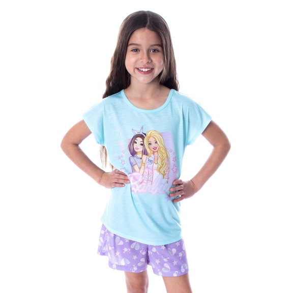 Barbie Little Girls' Unicorn Love Shirt and Shorts 2 PC Pajama Set