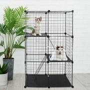 TeqHome 3-Tier Detachable Cat Cage Metal Cat Playpen Cage with 3 Doors 2 Ladders Large Cat Kennel for 1-2 Cats - 28.15L x 13.97W x 42.12H, Black