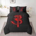 thumbnail image 3 of Feelyou Watercolor Dragon Twin Bedding Sets 7-Piece, Red Splash Graffiti Animal Bedding Comforter Set, Teens Kids Boys Girls Reversible Sheet Sets, Ultra Soft Bedroom Decor, 3 of 9