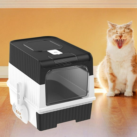 Caja de arena para gatos completamente cerrada con capucha, Caja de arena para gatos con tapa, Cajón extraíble, a prueba de salpicaduras, a prueba de Negro