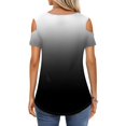 thumbnail image 6 of Tshirts Women Trendy Women's Summer Fashion Casual Gradient Printed Strapless V-Neck Short Sleeve T-Shirt Top, 6 of 6
