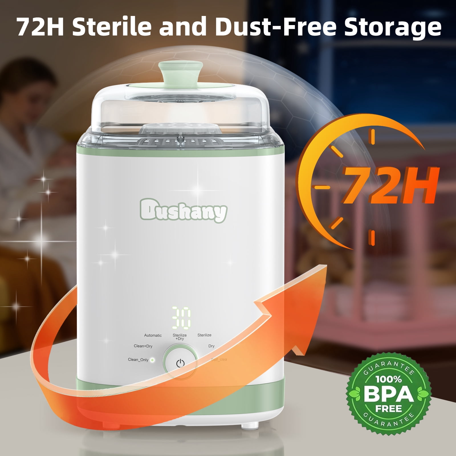 Dushany All-in-One Baby Bottle Washer Sterilizer Dryer, Countertop Machine for Bottles & Pump Parts, Replaces Hand Washing, White