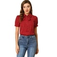 thumbnail image 1 of Blusa De Gasa Con Cuello Peter Pan Y Manga Corta Con Lunares Para Mujer rojo L, 1 of 6