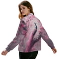 thumbnail image 3 of COEQINE Bomber Jacket for Women Zip Up Long Sleeve Bomber Outfits Casual Coat with Front Pocket, Cropped Varsity Jackets Shackets Y2k Outerwear Tops, X-Large, Peacock Floral Pink, 3 of 7