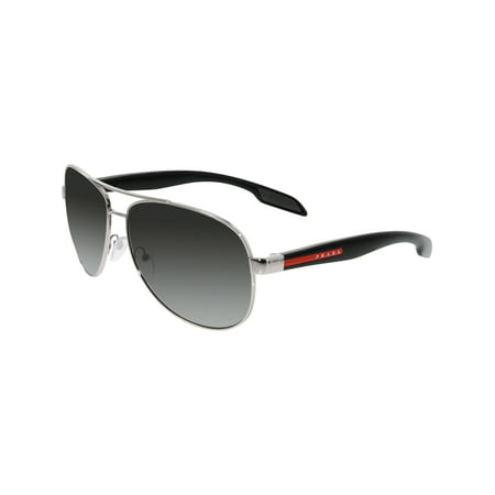 Prada Men's Polarized PS53PS-1BC5W1-62 Silver Aviator Sunglasses