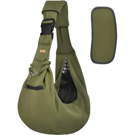 CUBY Dog and Cat Sling Carrier - Hands Free Reversible Pet Papoose Bag - Soft Pouch and Tote Design - Suitable for Puppy  Small Dogs Cats Outdoor (Green  Adjust strap 2.0)