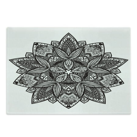 Lotus Cutting Board, Geometry Yantra Mandala Triangle Yoga Illustration, Decorative Tempered Glass Cutting and Serving Board, Large Size, Fuchsia Purple, by Ambesonne