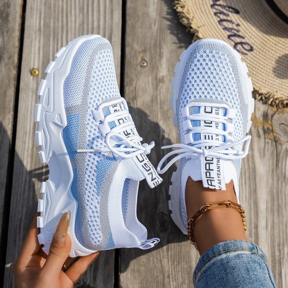 Domzle Womens Tennis Shoes for Walking, Slip-On Knit Mesh Running Shoes, Women Shoes 2026 New Sneakers Breathable White White